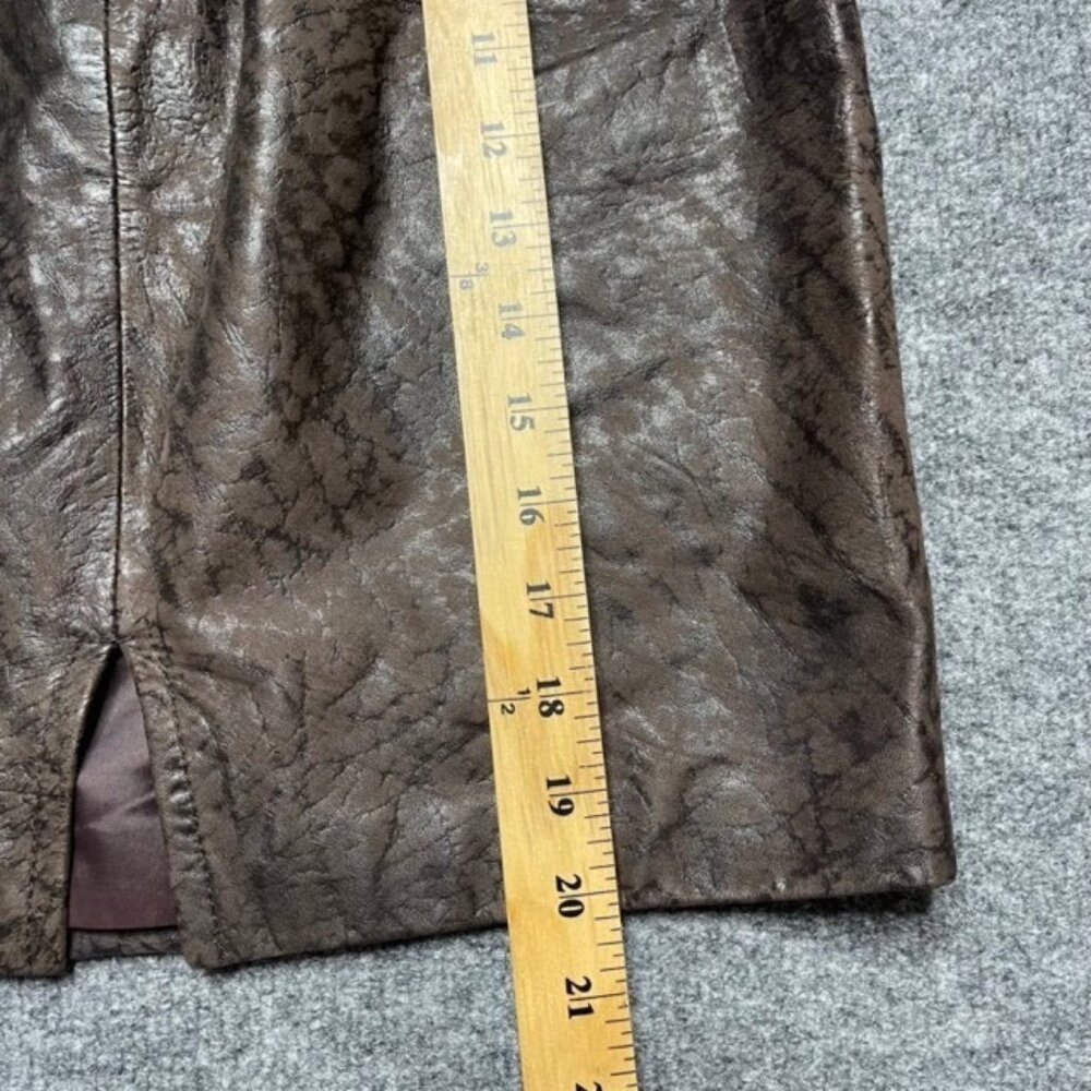 Glen Wood Womens Straight Skirt Brown Leather Knee Length Textured Slit Zipper 6 - Picture 10 of 10